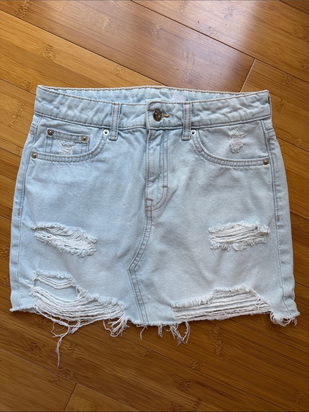 Vintage H&M Distressed Light Blue Denim Skirt Size 0
